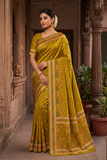 Mustard Yellow Viscose Banarasi Pashmina Saree | Heavy Meenakari Jacquard