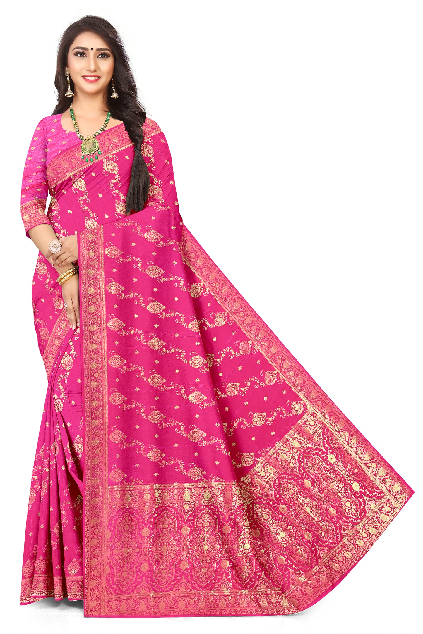 Graceful Jacquard Banarasi Style Saree for Women with Dark Pink Colour