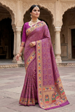Purple Banarasi Bandhani Paithani Jacquard Saree | Heavy Meenakari Work