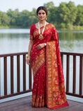 Red Viscose Pashmina Jacquard Saree with Multicolor Pichwai Kalamkari Border