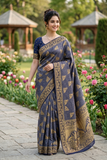 Royal Navy Blue Banarasi Silk Saree | Gold Zari Work 😍