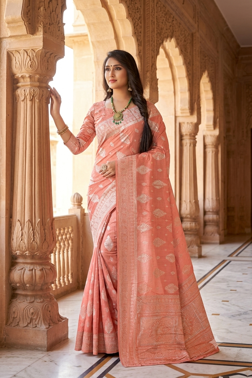 Light Pink Colour Classic Ethnic Jacquard Silk Saree for Wedding & Festive Wear
