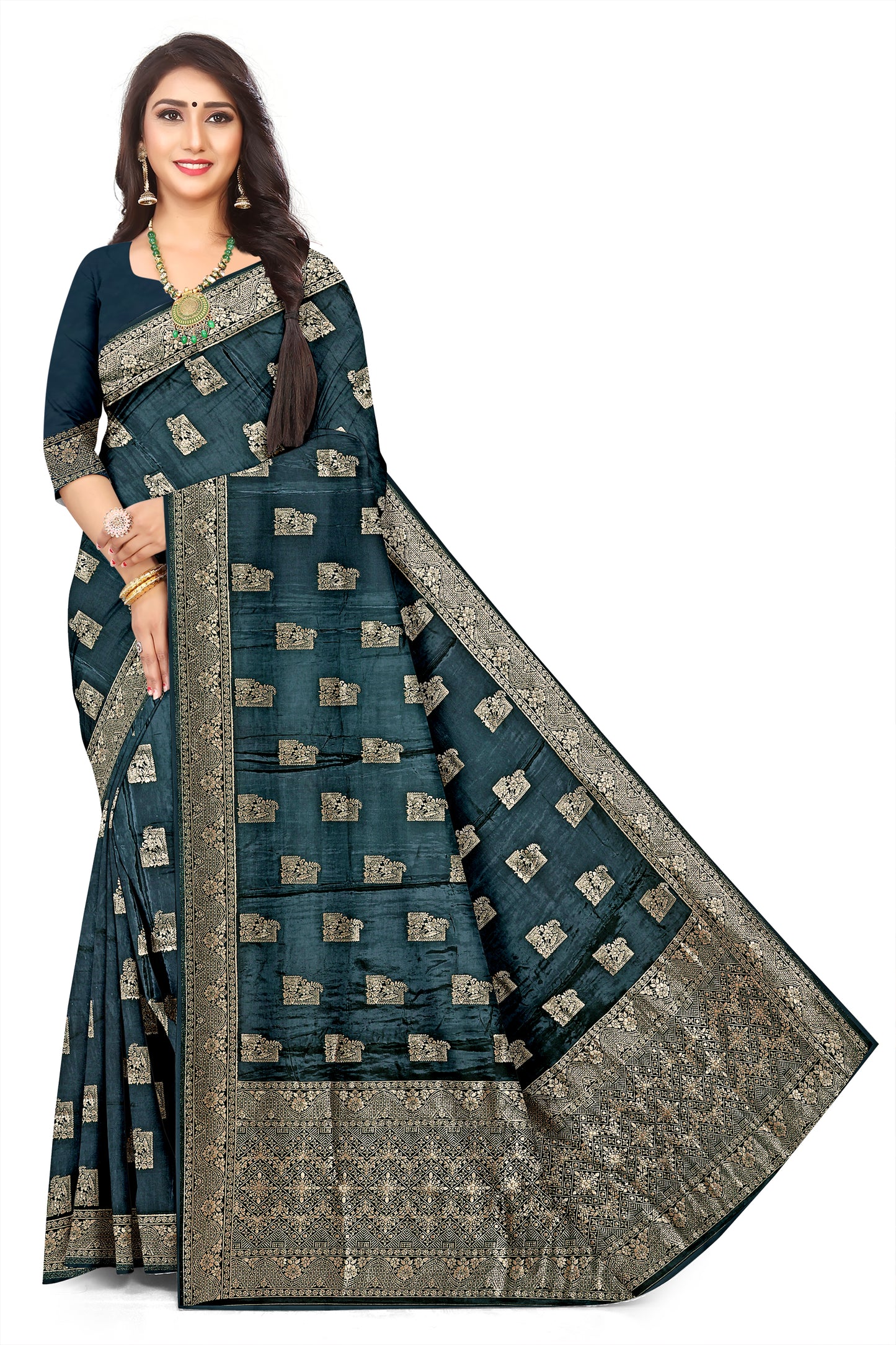 Luxury Dark Blue Viscose Soft Jacquard Silk Saree for Festive & Bridal Occasions