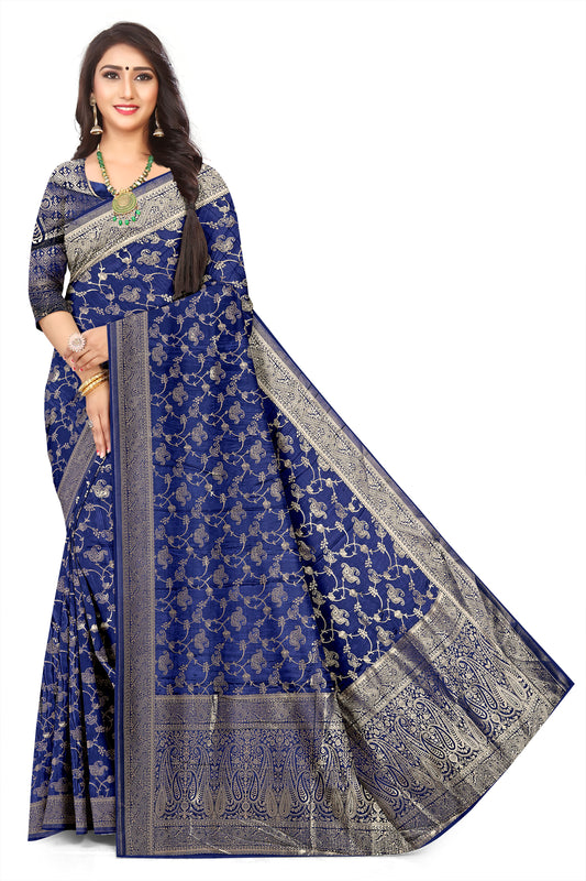 Signature navy Blue Soft Silk Viscose  Banarasi Jacquard Collection Saree