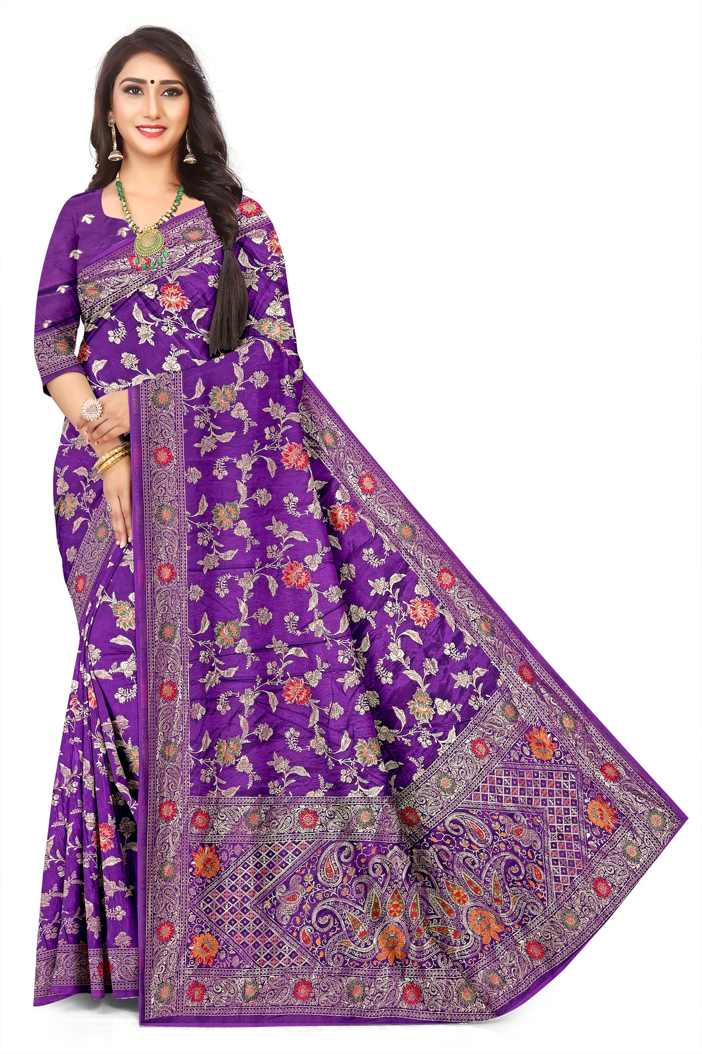 Purple Royal Occasion Wear Jacquard with Meenakari work Saree