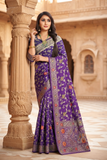 Purple Royal Occasion Wear Jacquard with Meenakari work Saree