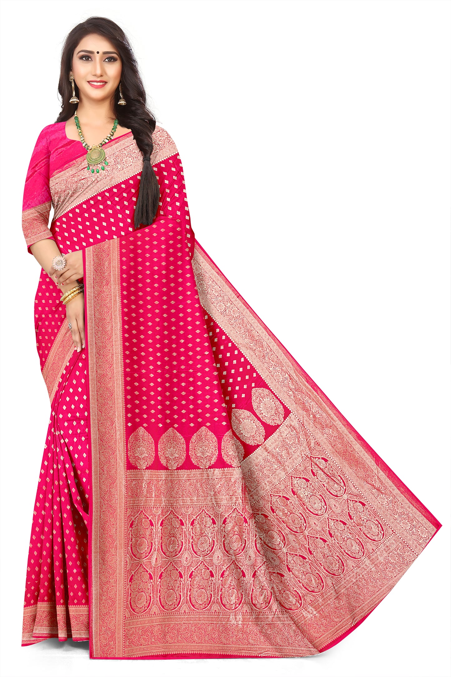 Dark Pink Designer Viscose  Banarasi Zari Border Saree