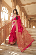 Dark Pink Designer Viscose  Banarasi Zari Border Saree