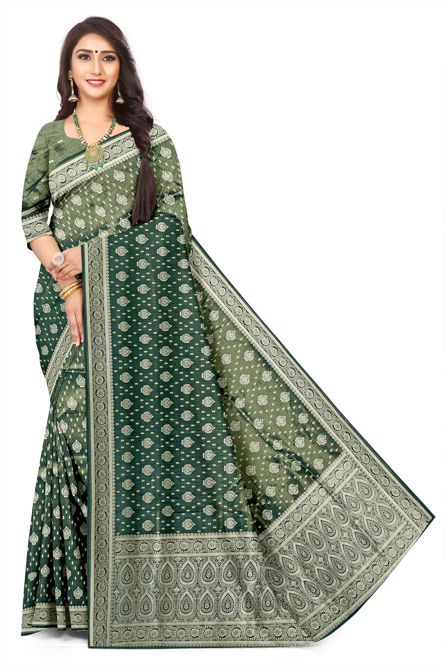 Green Shaded  Colour Premium Gold Zari Jacquard Silk Saree