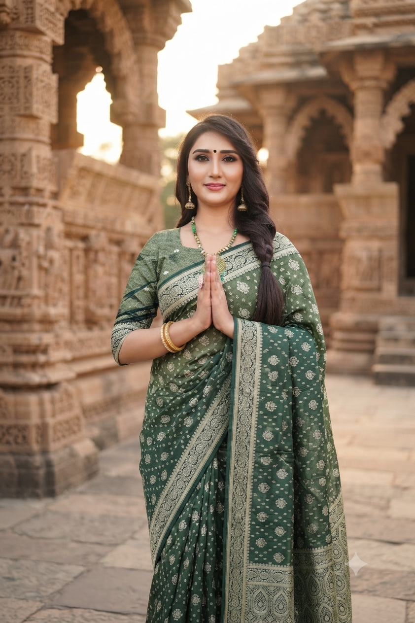 Green Shaded  Colour Premium Gold Zari Jacquard Silk Saree