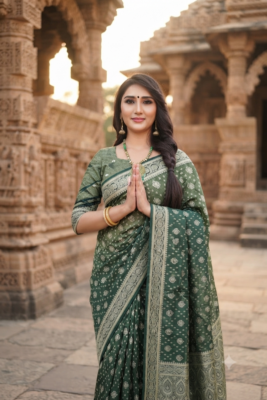 Green Shaded  Colour Premium Gold Zari Jacquard Silk Saree