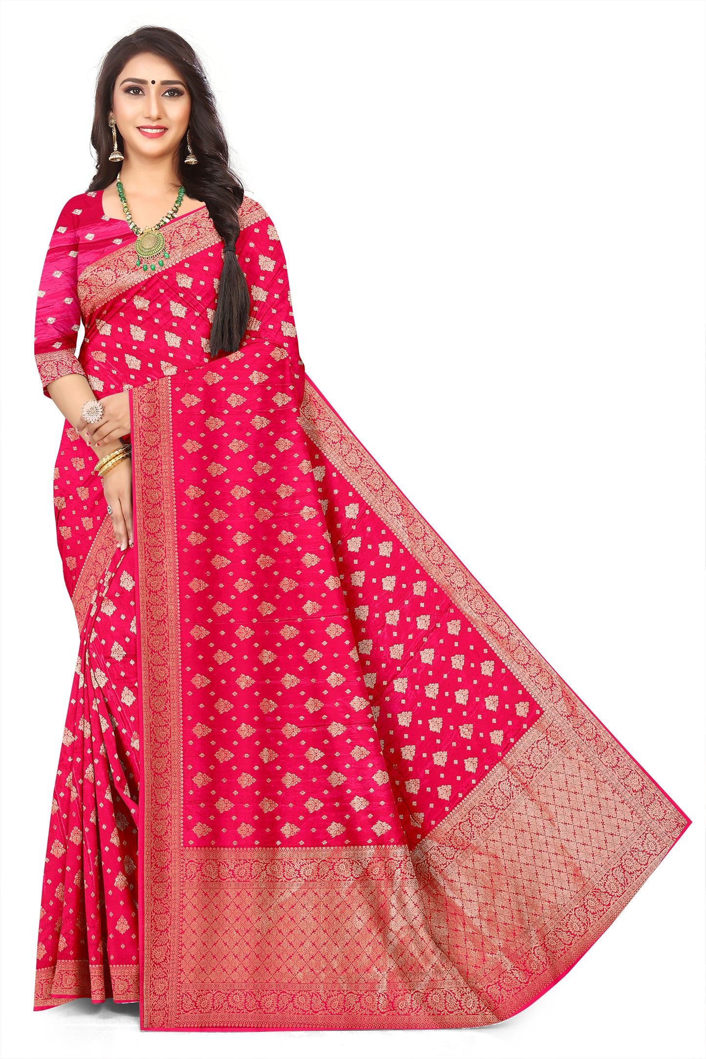Royal Red  Banarasi Style Jacquard Silk Saree with Rich Woven Border