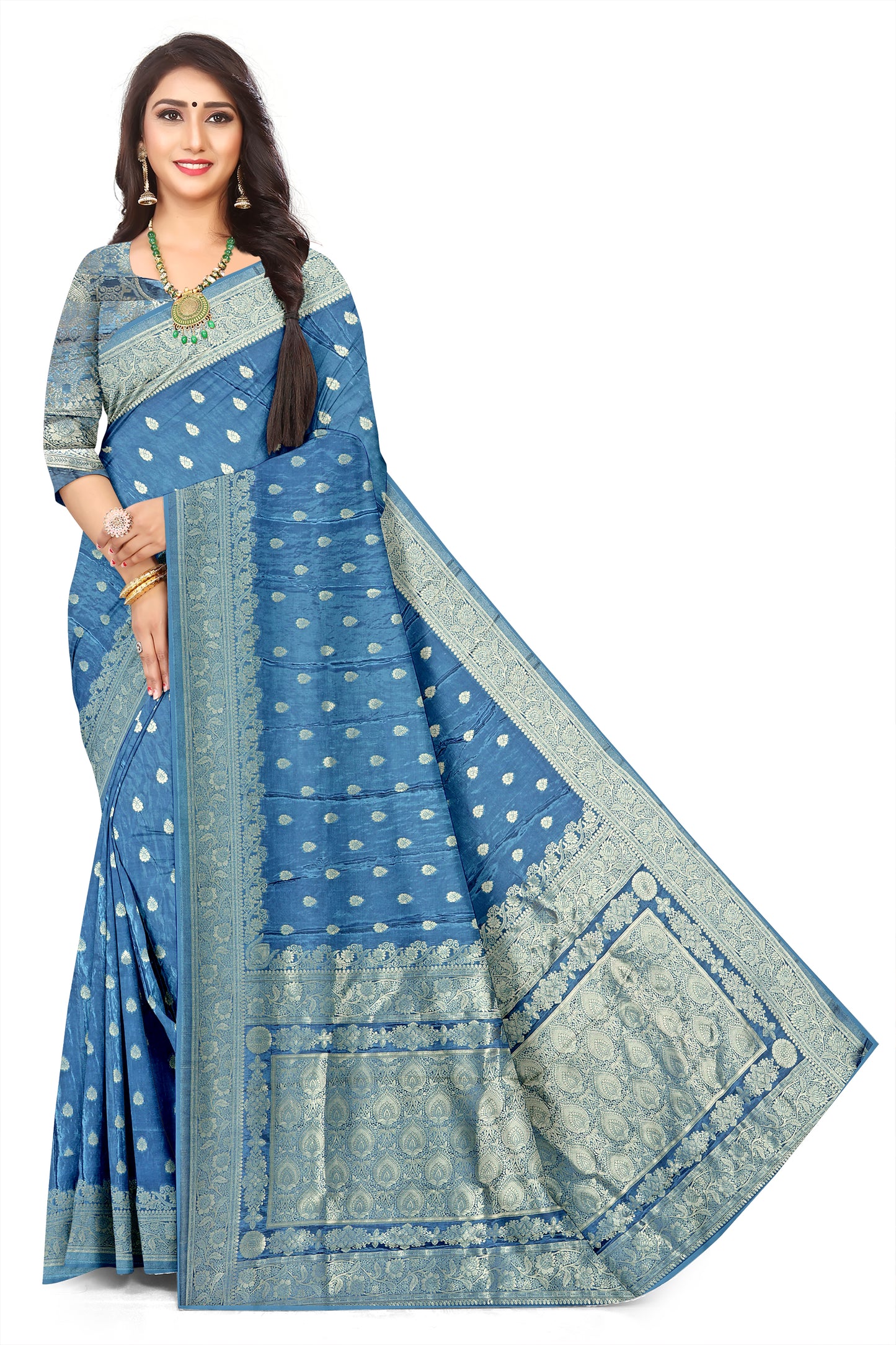 Classic Ethnic Sky Blue Jacquard Silk Saree for Wedding & Festive Wear