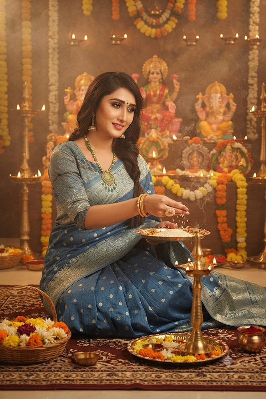 Classic Ethnic Sky Blue Jacquard Silk Saree for Wedding & Festive Wear