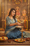 Classic Ethnic Sky Blue Jacquard Silk Saree for Wedding & Festive Wear