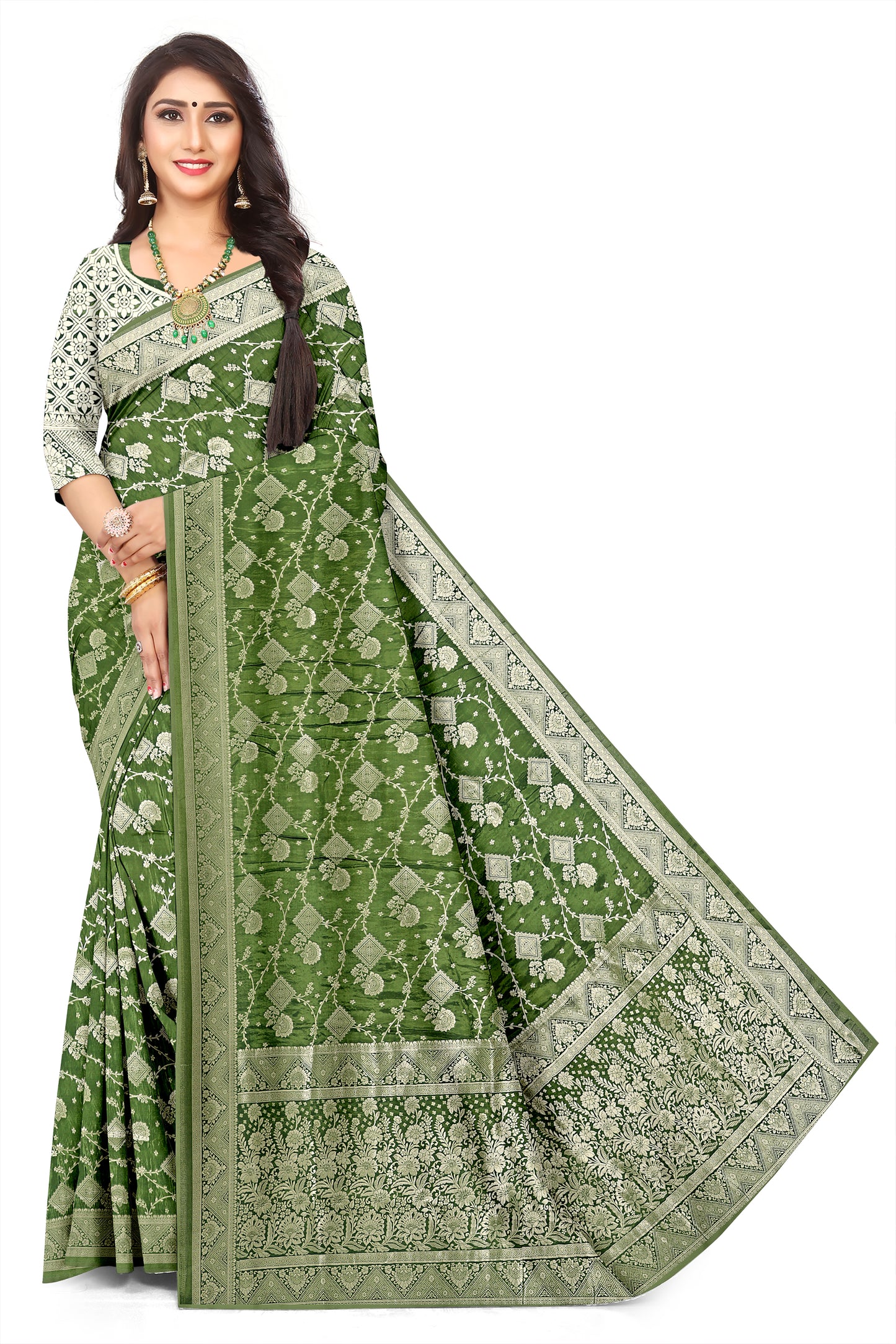 Designer Rich Pallu Mahendi Colour Jacquard Saree for Special Occasions