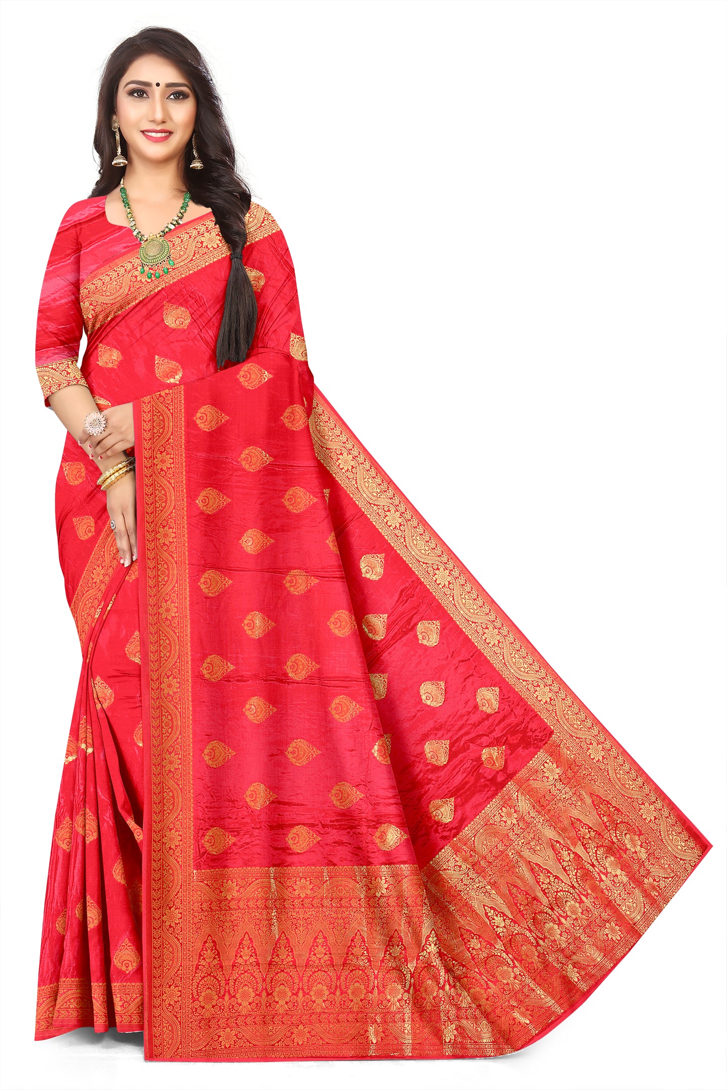Bridal Collection Premium red Colour Viscose Jacquard Silk Saree