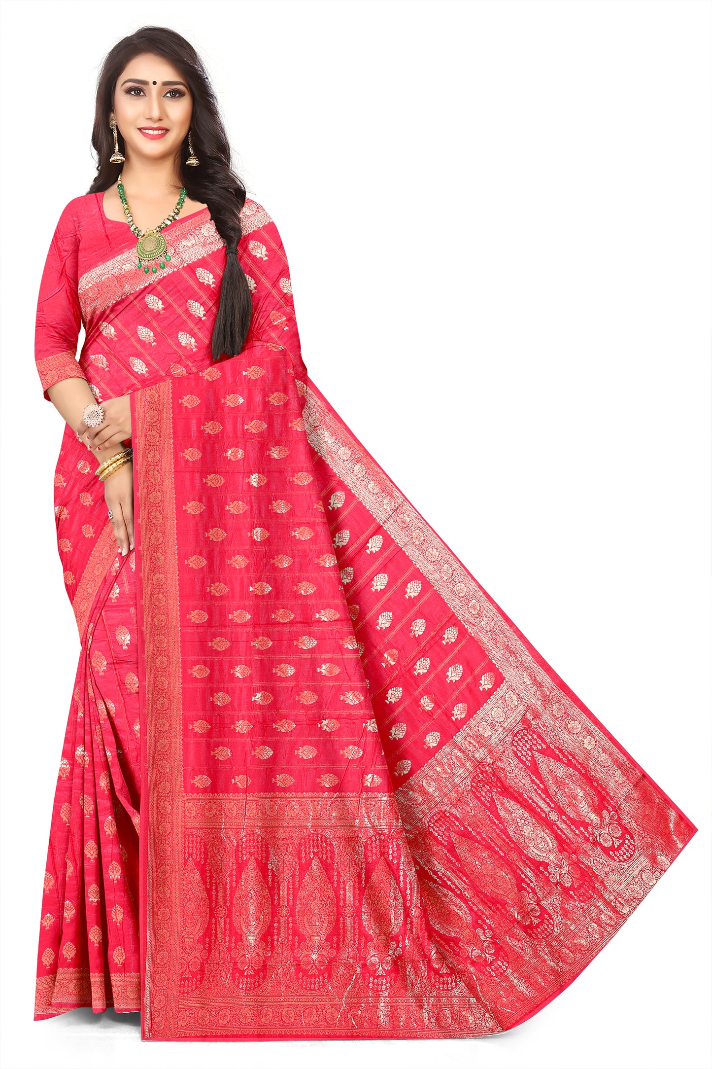 Grand Festive Red Colour  Jacquard Silk Saree with Rich Pallu