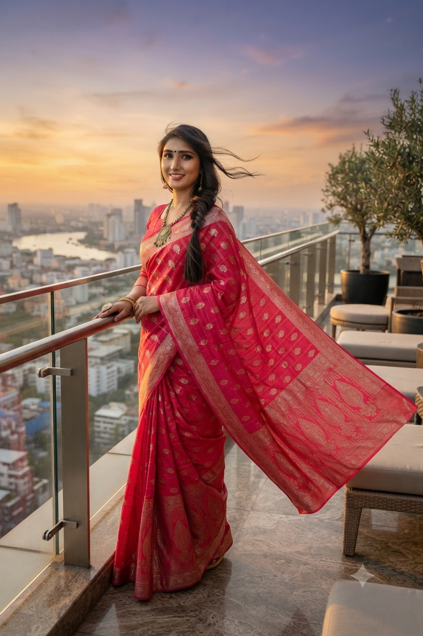 Grand Festive Red Colour  Jacquard Silk Saree with Rich Pallu