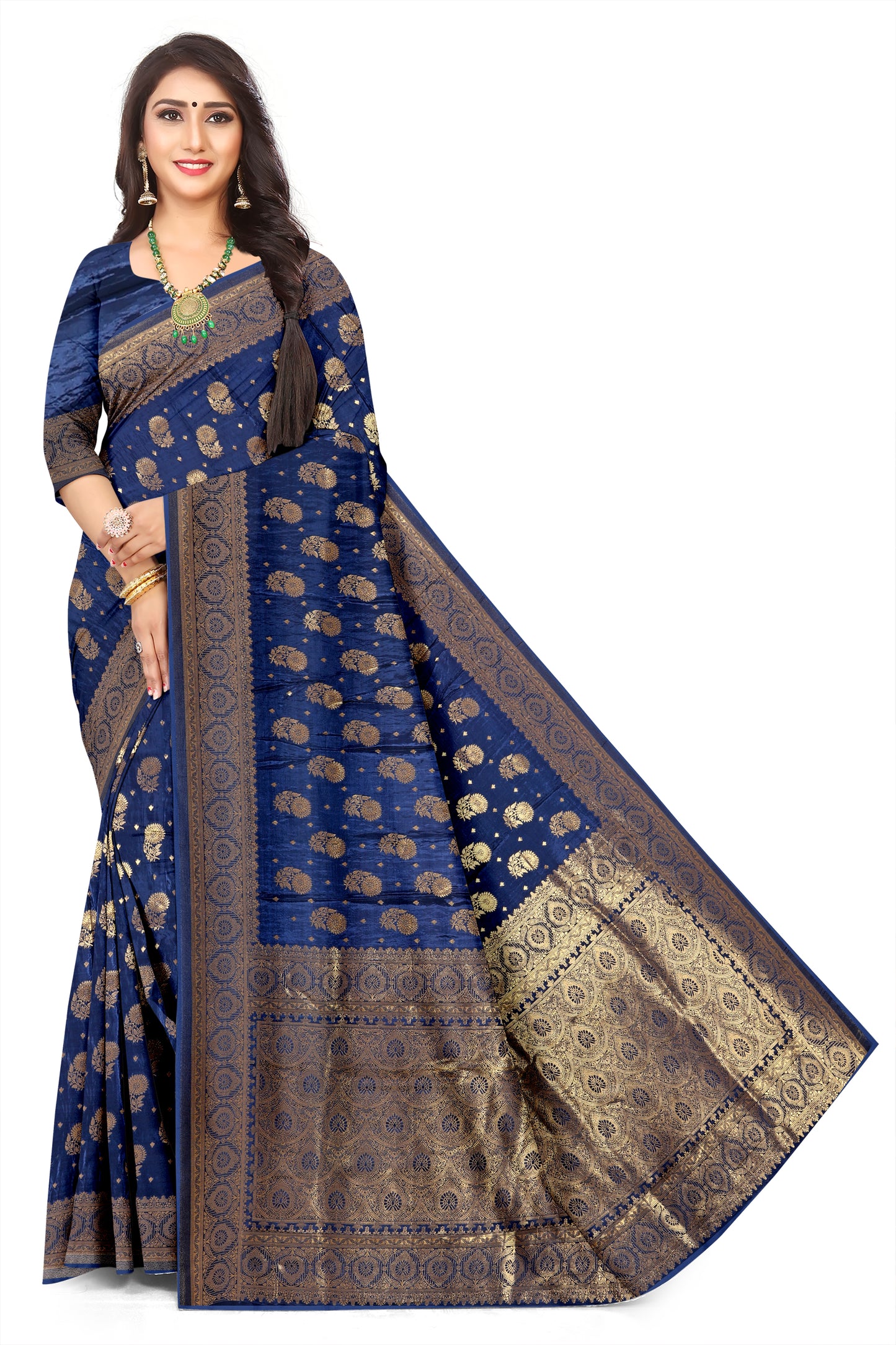 Modern Designer Navy Blue Jacquard Silk Saree for Women