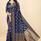 Modern Designer Navy Blue Jacquard Silk Saree for Women