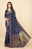 Modern Designer Navy Blue Jacquard Silk Saree for Women