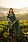 Premium Bloom Dark Green Jacquard Silk Saree with Rich Pallu