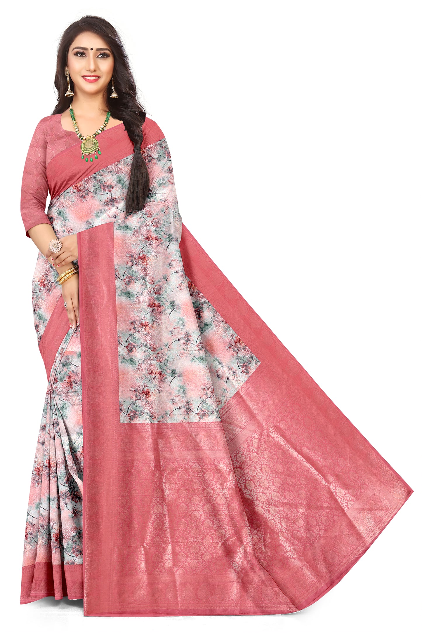 Designer Digital Print Flower Small Buti Motif Jacquard Saree