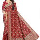 Soft Silk Viscose Satin with Meenakari with maroon Colour Jacquard Saree with Floral Woven Motifs