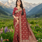 Soft Silk Viscose Satin with Meenakari with maroon Colour Jacquard Saree with Floral Woven Motifs