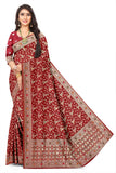 Soft Silk Viscose Satin with Meenakari with maroon Colour Jacquard Saree with Floral Woven Motifs