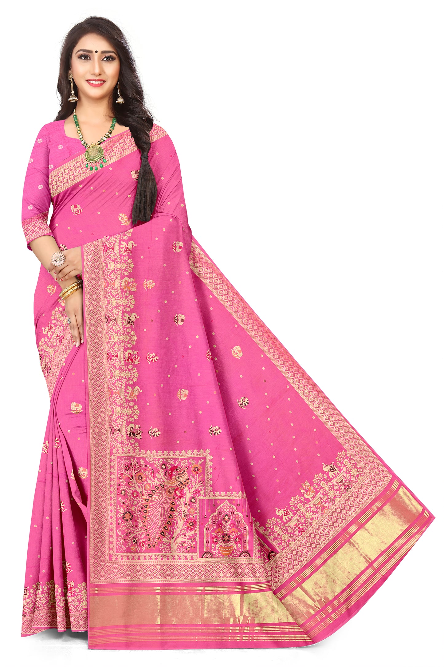 Royal Big  Peacock Motif Jacquard Silk Saree