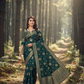 Dark Green Viscose Satin Banarasi Jacquard Saree for Wedding & Party Wear