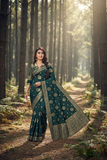 Dark Green Viscose Satin Banarasi Jacquard Saree for Wedding & Party Wear
