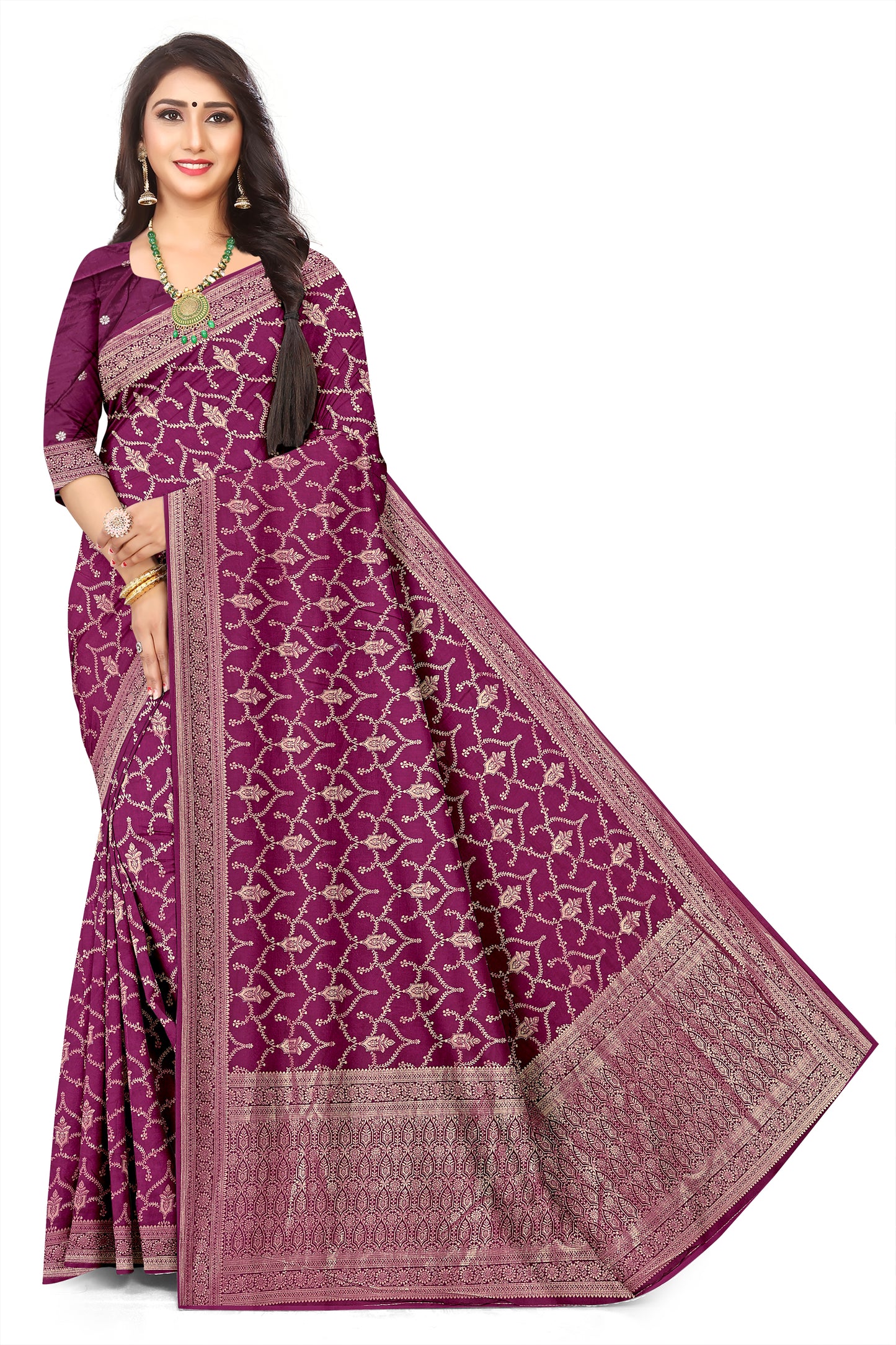 Signature Banarasi Dark Wine Viscose Jacquard Collection Saree