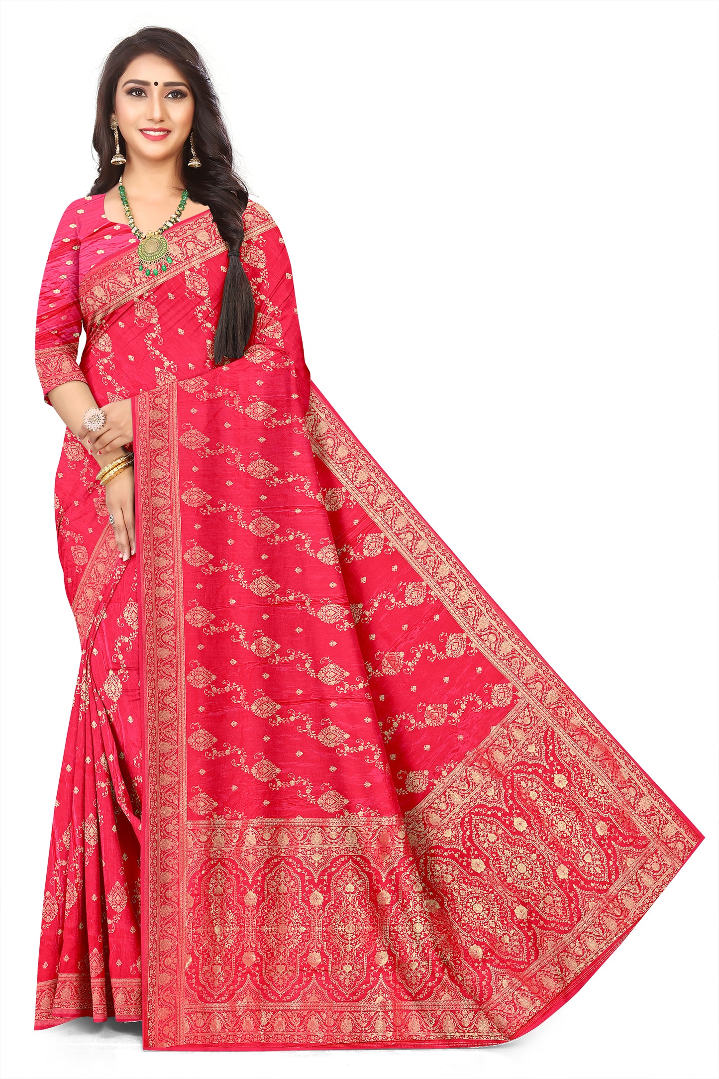 Heritage Red Colour Viscose Satin  Banarasi Jacquard Saree