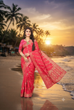 Heritage Red Colour Viscose Satin  Banarasi Jacquard Saree