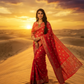 Premium Woven Red Viscose Satin Jacquard Silk Saree with Designer Pallu