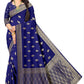 Rich Woven Royal  Blue Viscose Satin Banarasi Silk Saree