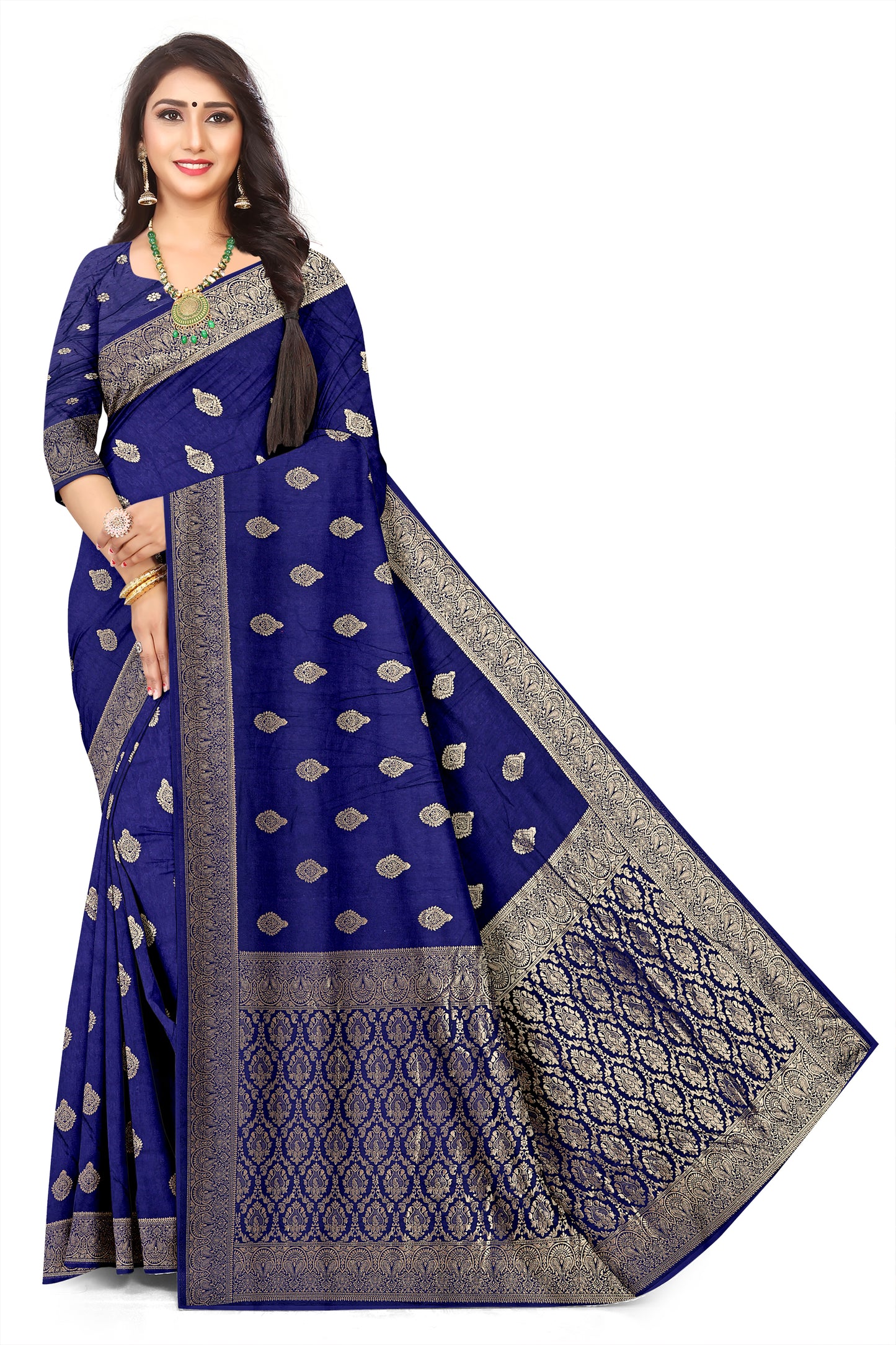 Rich Woven Royal  Blue Viscose Satin Banarasi Silk Saree