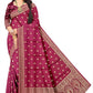 Designer Flower Wine Colour Viscose Bamboo Satin Motif Jacquard Saree