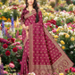 Designer Flower Wine Colour Viscose Bamboo Satin Motif Jacquard Saree