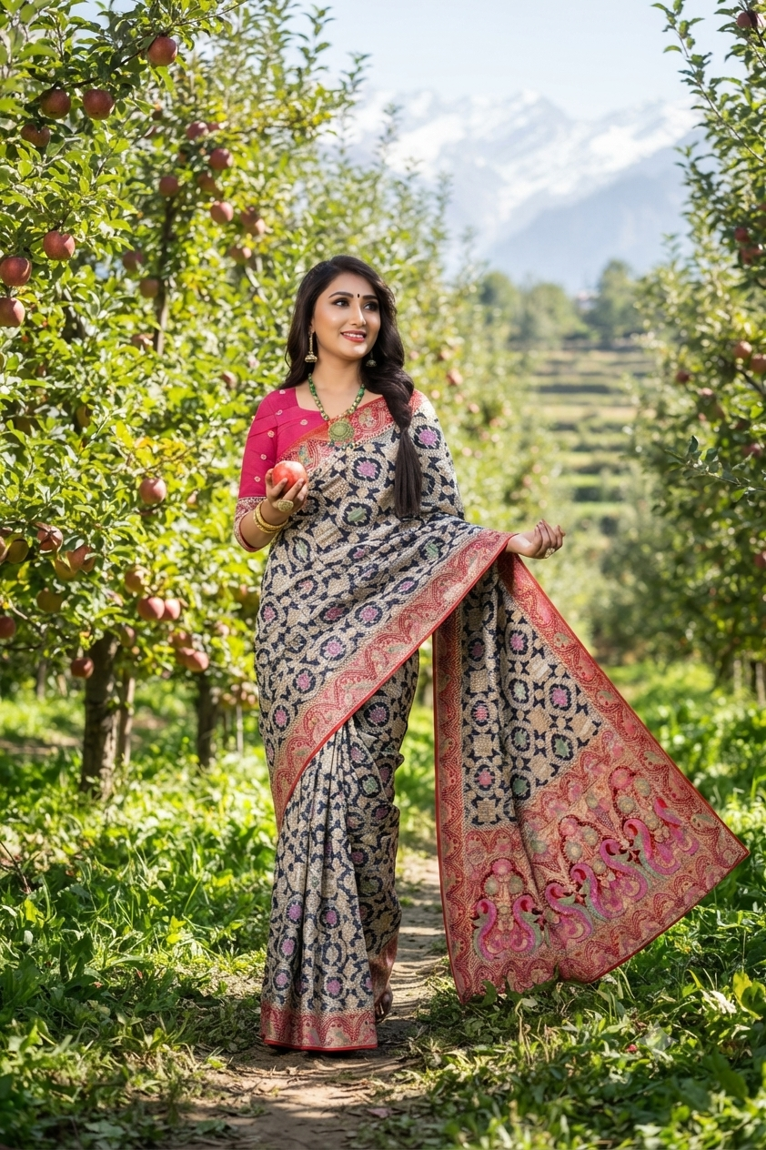 Luxury Organza Bandhani with Grey Colour Jacquard Saree