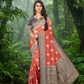 Royal Tissue Red with Navy Blue Viscose Jacquard Saree with Rich Pallu & Woven Border