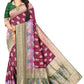 Luxury Organza Wine+Green Jacquard Saree with Designer Rich Pallu