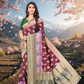 Luxury Organza Wine+Green Jacquard Saree with Designer Rich Pallu