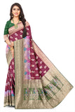 Luxury Organza Wine+Green Jacquard Saree with Designer Rich Pallu
