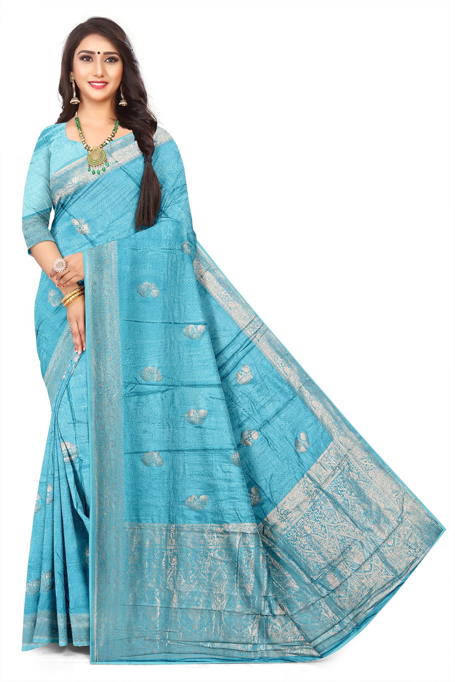 Sky Blue Premium Viscose  Jacquard Saree with Rich Woven Zari Border
