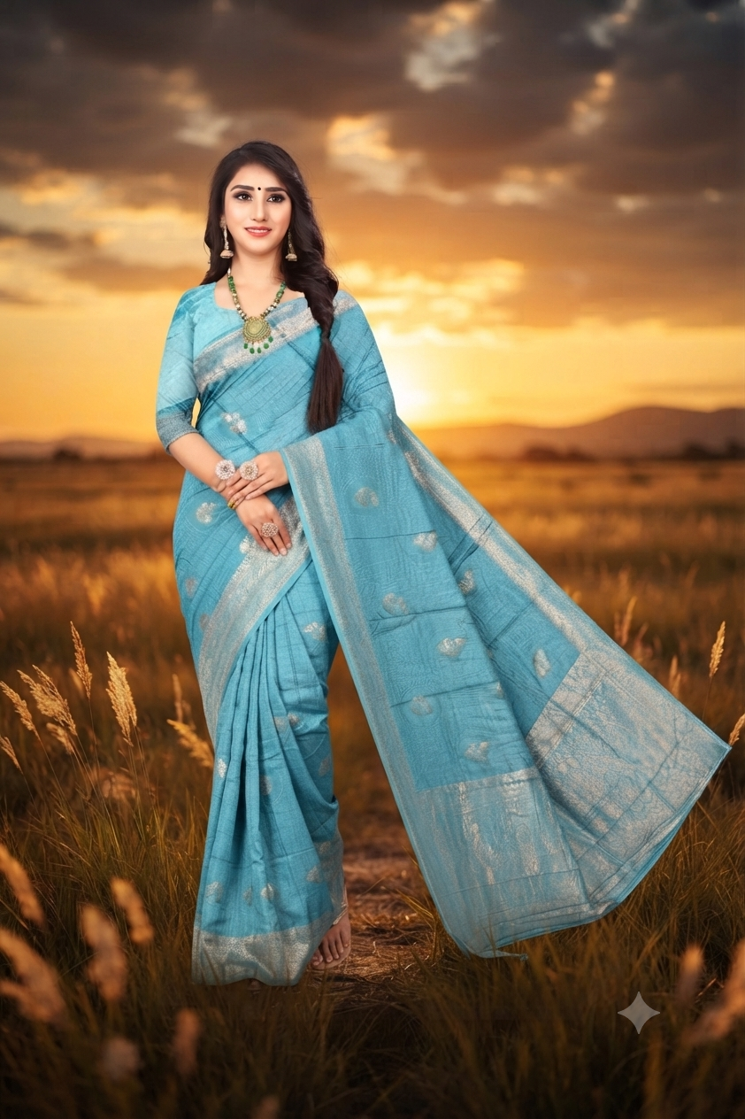 Sky Blue Premium Viscose  Jacquard Saree with Rich Woven Zari Border
