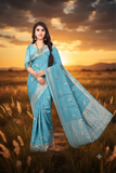 Sky Blue Premium Viscose  Jacquard Saree with Rich Woven Zari Border